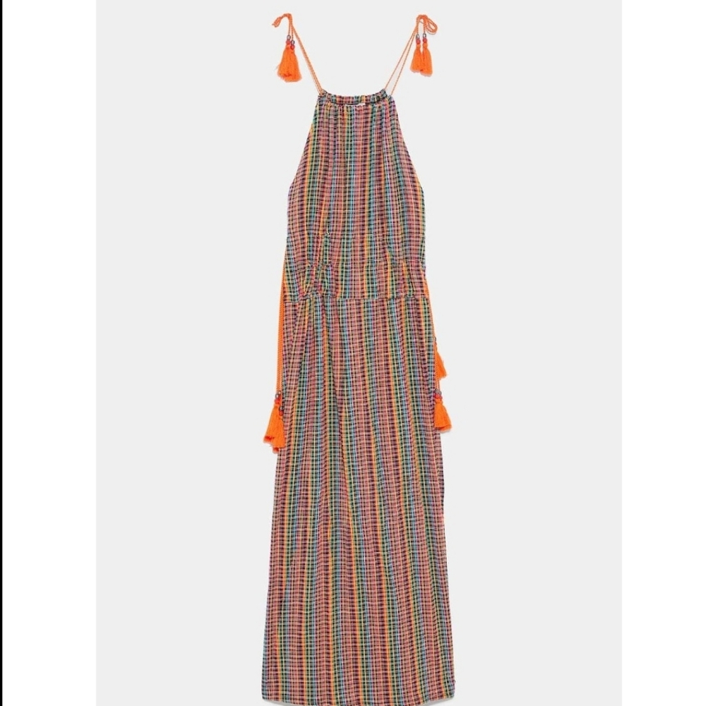 Zara Multicolor Maxi Dress With Tassel Straps Blogger Favorite Size Small